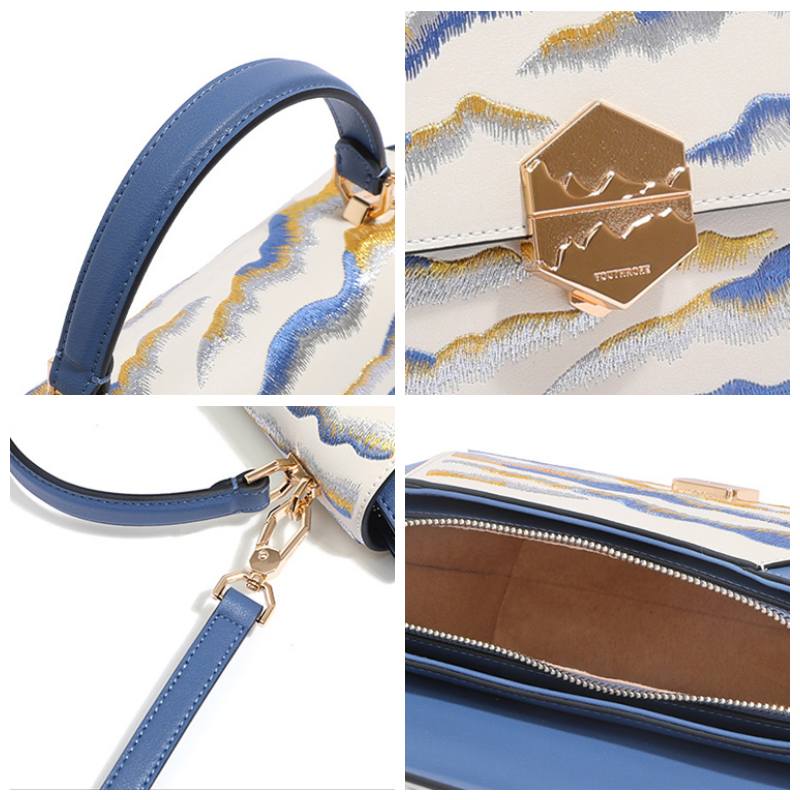 Embroidered Leather Flap Handbag Mountain Range-Crossbody Bag-SinoCultural-SinoCultural
