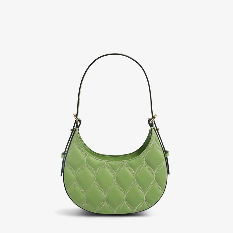 Embroidery Leather Hobo Bag Simple Crescent-Shoulder Bag-SinoCultural-Green-Single Bag-CXXB003GN-SinoCultural