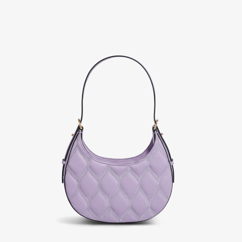 Embroidery Leather Hobo Bag Simple Crescent-Shoulder Bag-SinoCultural-Purple-Single Bag-CXXB002PR-SinoCultural