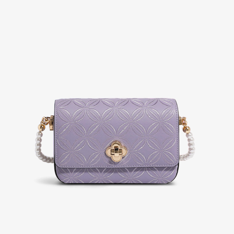 Embroidery Leather Coin Pearl Flap Square Evening Bag-Handbag-SinoCultural-Purple-Single Bag-CXXB006P-SinoCultural