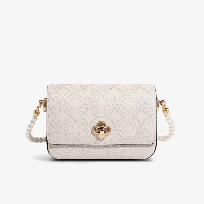 Embroidery Leather Coin Pearl Flap Square Evening Bag-Handbag-SinoCultural-White-Single Bag-CXXB006W-SinoCultural