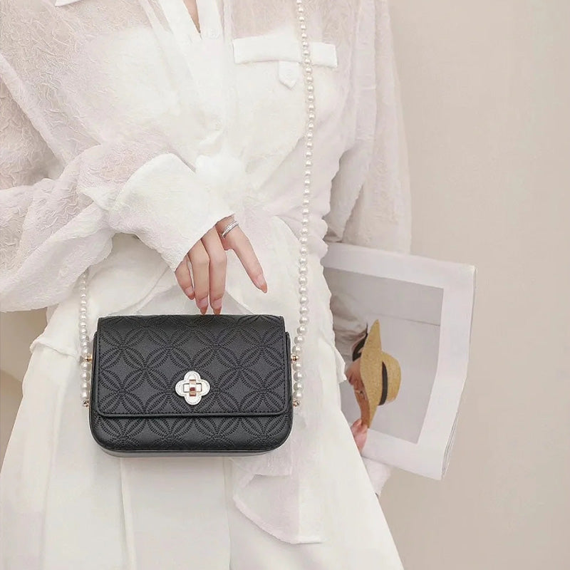 Embroidery Leather Coin Pearl Flap Square Evening Bag-Handbag-SinoCultural-SinoCultural