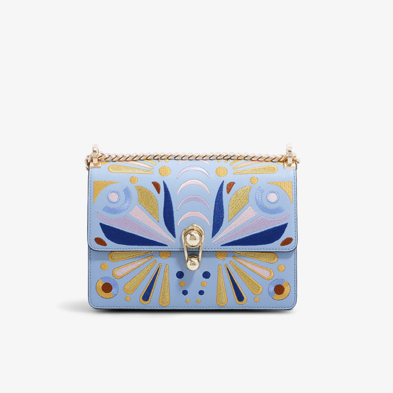 Embroidery Leather Chain Flap Bag Butterfly-Shoulder Bag-SinoCultural-Blue-Single Bag-CXXB016B-SinoCultural