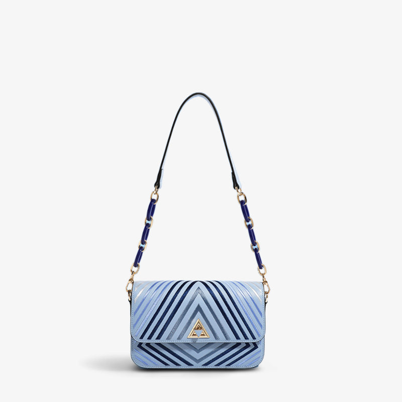 Embroidery Geometry Chain Flap Evening Shoulder Bag-Shoulder Bag-SinoCultural-Blue-Sigle Bag-CXXB019B-SinoCultural