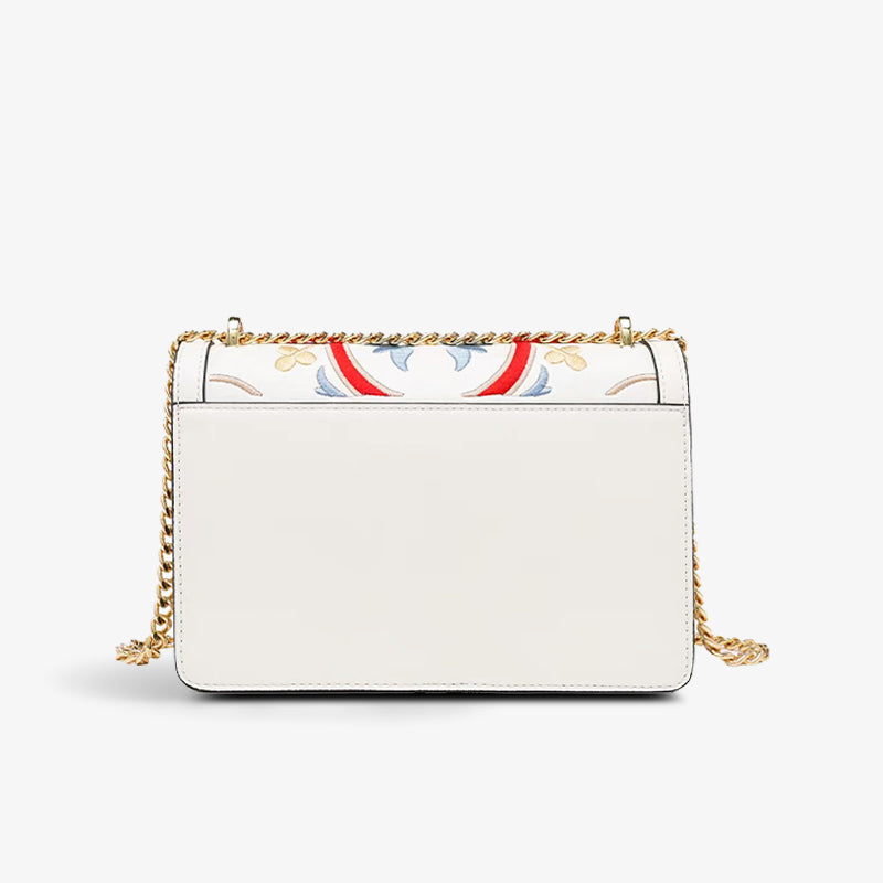 Embroidery Leather Chain Shoulder Bag White Porcelain Floral-Shoulder Bag-SinoCultural-SinoCultural