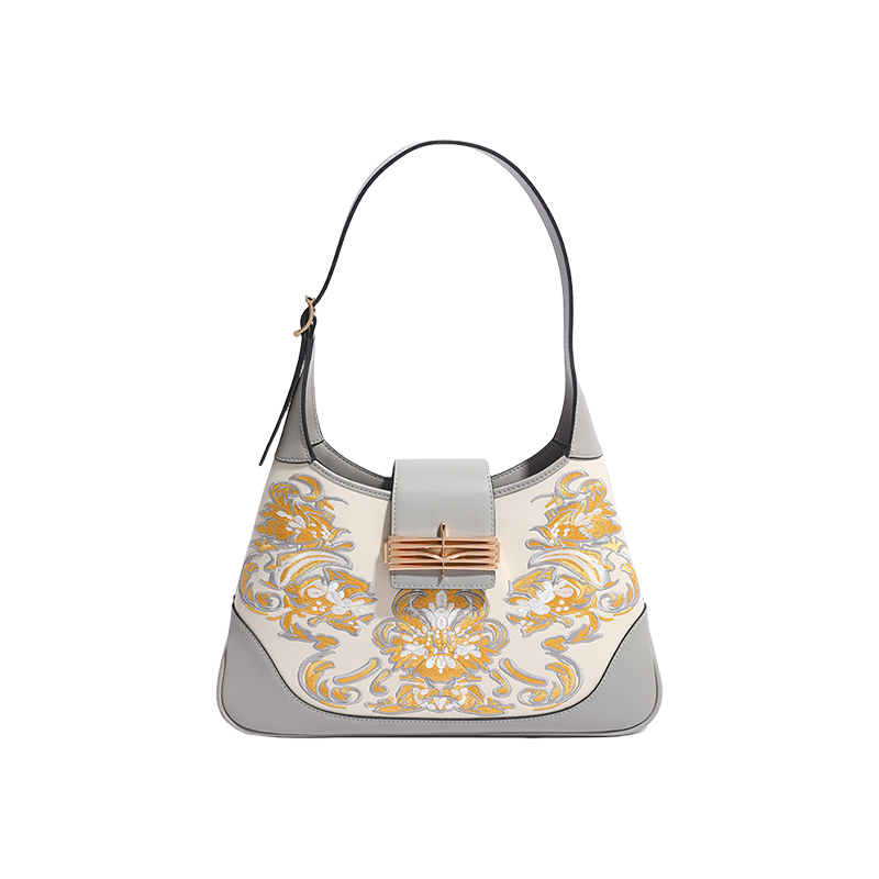 Embroidery Leather Shoulder Bag Original Poinciana - SinoCultural