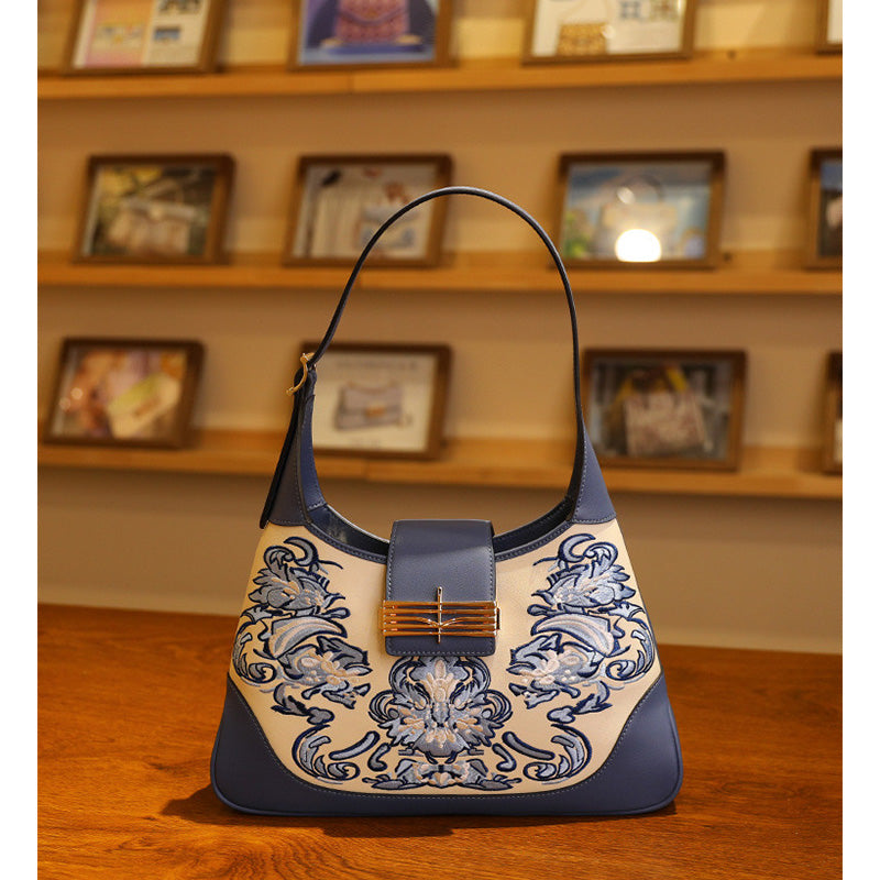 Embroidery Leather Shoulder Bag Original Poinciana-Shoulder Bag-SinoCultural-SinoCultural