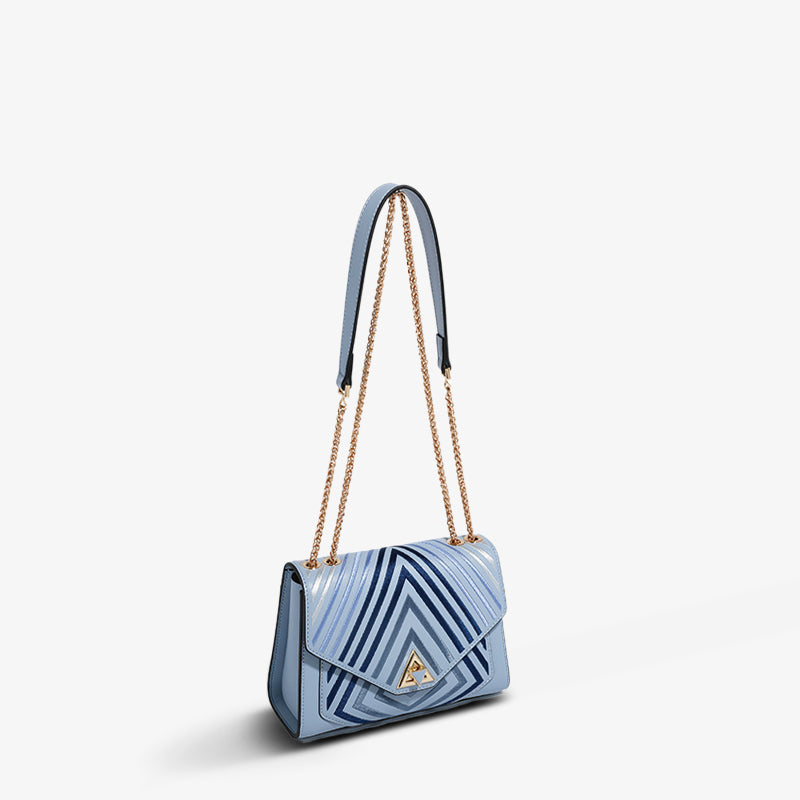 Embroidery Leather Chain Flap Shoulder Bag Geometric-Shoulder Bag-SinoCultural-SinoCultural