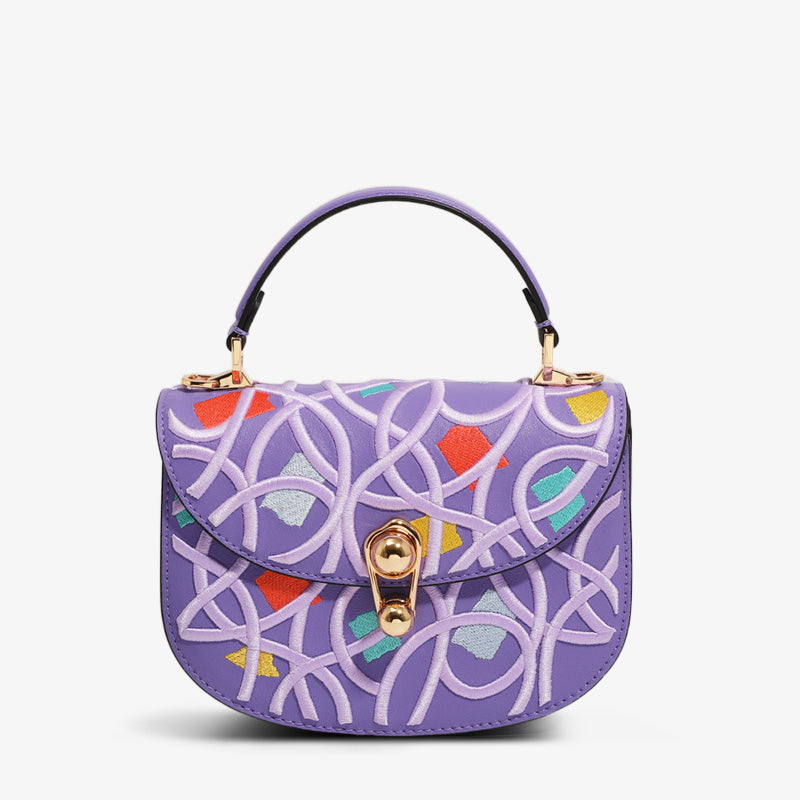 Embroidery Leather Saddle Handbag Fantastical Masterpiece-Handbag-SinoCultural-Purple-Single Bag-CXXB027PR-SinoCultural