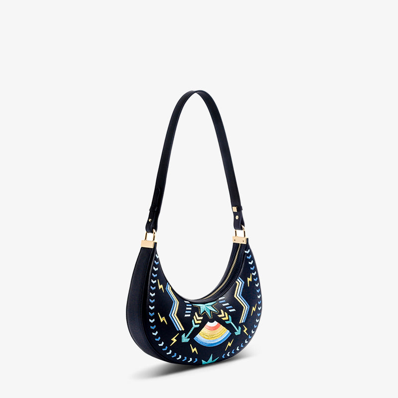 Embroidery Leather Crescent Single-Shoulder Bag-Shoulder Bag-SinoCultural-SinoCultural
