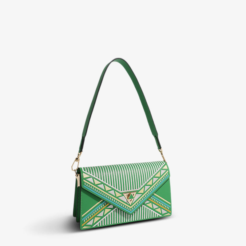 Embroidery Leather Shoulder Handbag Geometry Ethnic Style-Shoulder Bag-SinoCultural-SinoCultural