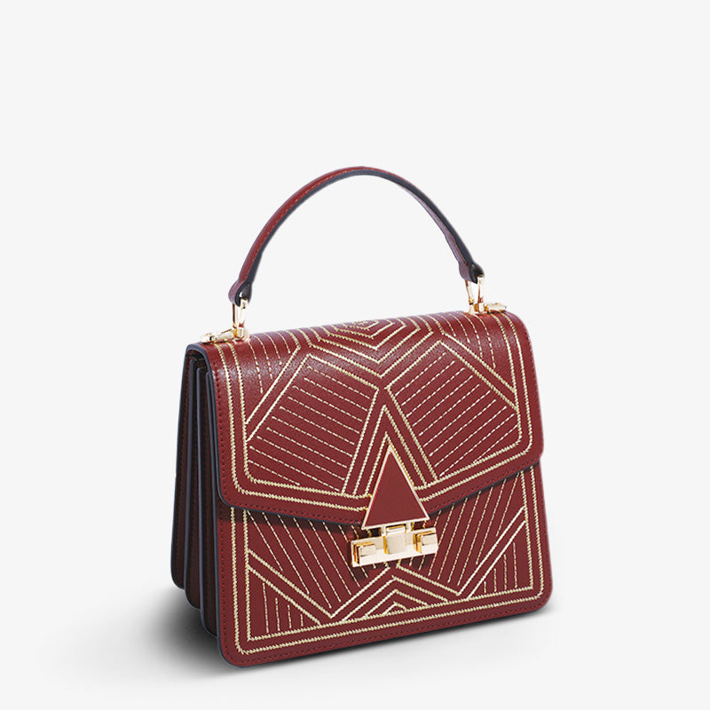 Embroidery Leather Square Bag Urban Chic Elegance Line-Crossbody Bag-SinoCultural-SinoCultural