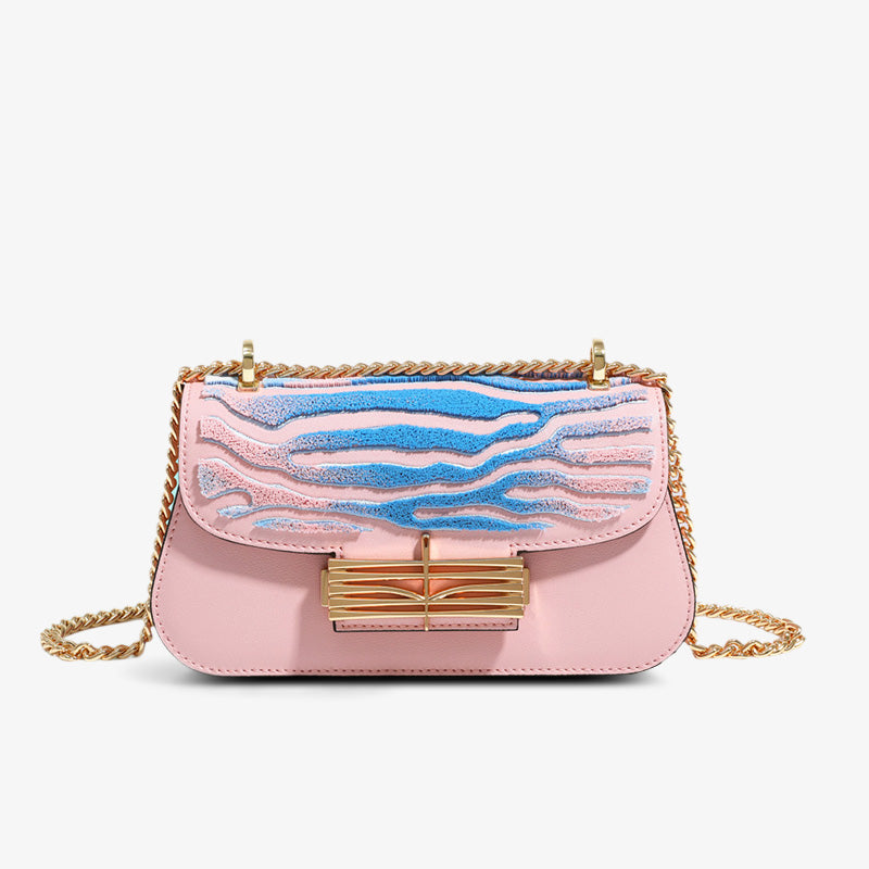 Embroidery Leather Coral Chain Baguette Bag-Shoulder Bag-SinoCultural-Pink-Single Bag-CXXB036P-SinoCultural