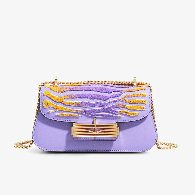 Embroidery Leather Coral Chain Baguette Bag-Shoulder Bag-SinoCultural-Purple-Single Bag-CXXB036PR-SinoCultural