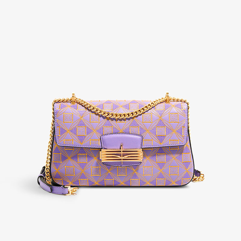 Embroidery Geometry Chain Flap Shoulder Bag