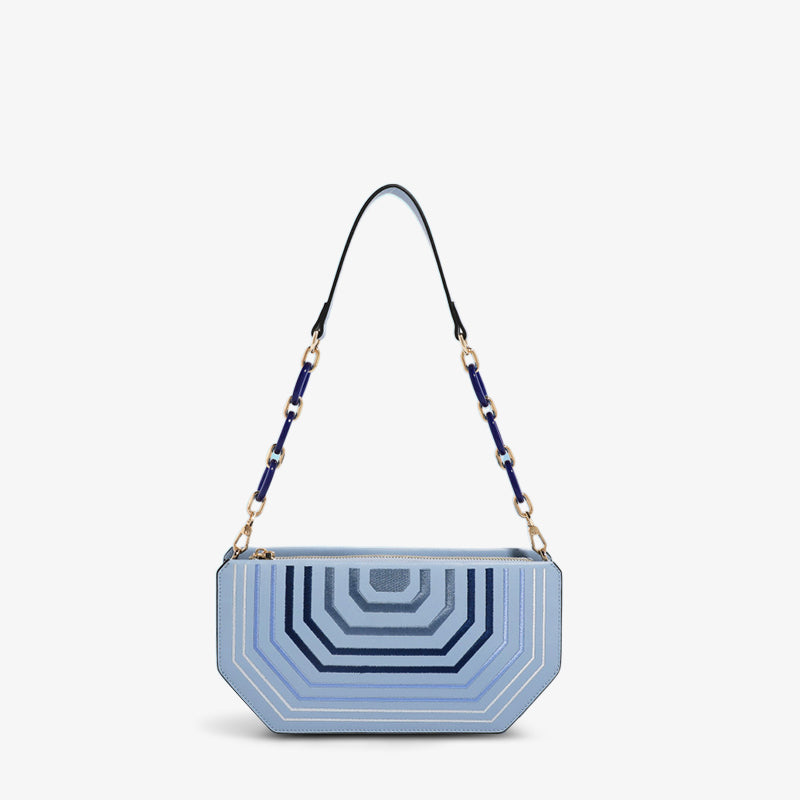 Embroidery Geometry Chain Flap Shoulder Bag-Shoulder Bag-SinoCultural-Blue-Single Bag-CXXB041B-SinoCultural