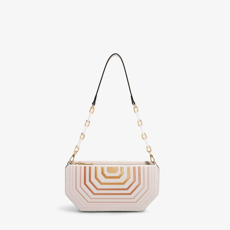 Embroidery Geometry Chain Flap Shoulder Bag-Shoulder Bag-SinoCultural-White-Single Bag-CXXB041W-SinoCultural