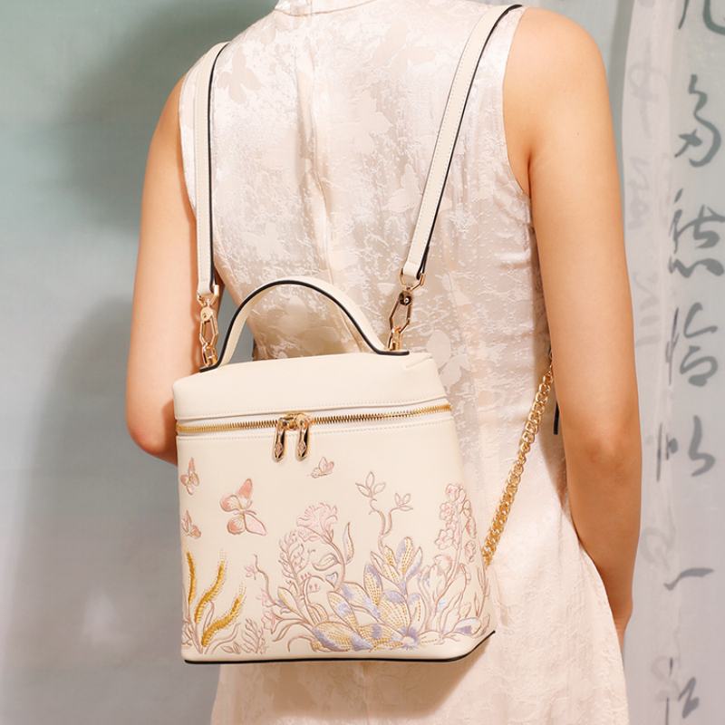 Embroidery Leather Butterfly Design Women Backpack