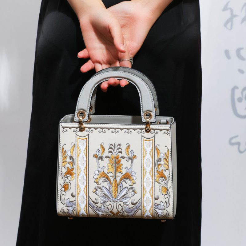 Embroidery Leather New Chinese Style Handbag Celadon Elegance