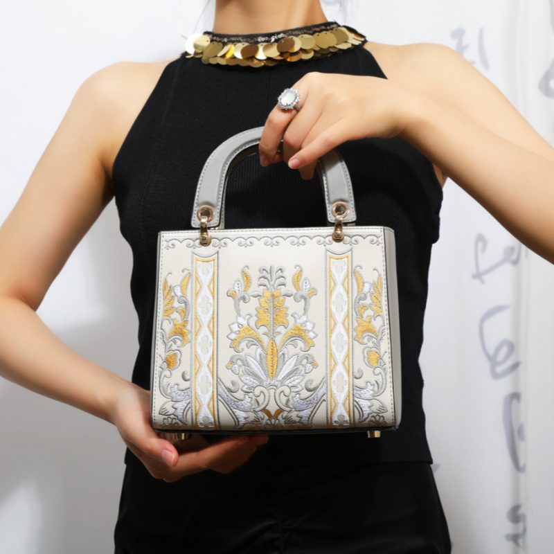 Embroidery Leather New Chinese Style Handbag Celadon Elegance