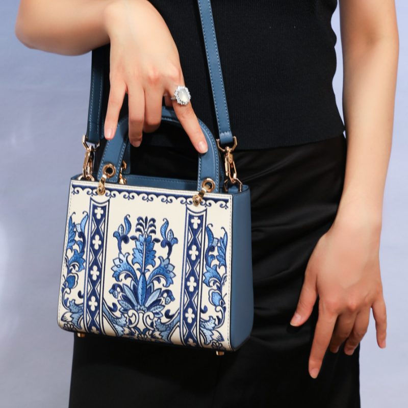 Embroidery Leather New Chinese Style Handbag Celadon Elegance