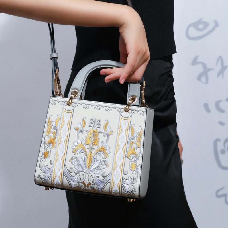 Embroidery Leather New Chinese Style Handbag Celadon Elegance