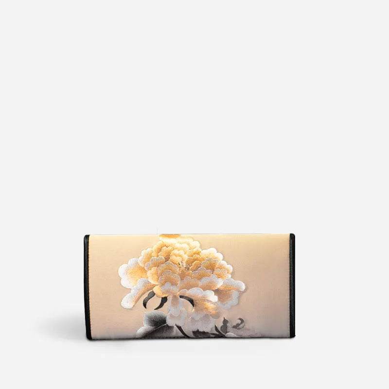 Chinese Handcraft Embroidery Floral Slim Handheld Wallet - SinoCultural
