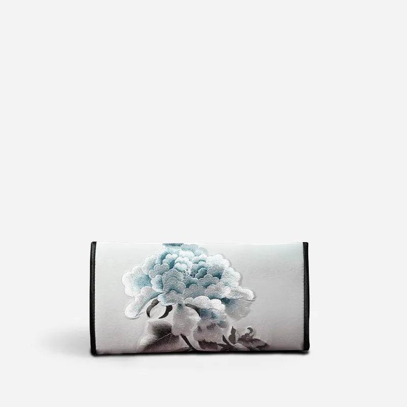 Chinese Handcraft Embroidery Floral Slim Handheld Wallet - SinoCultural