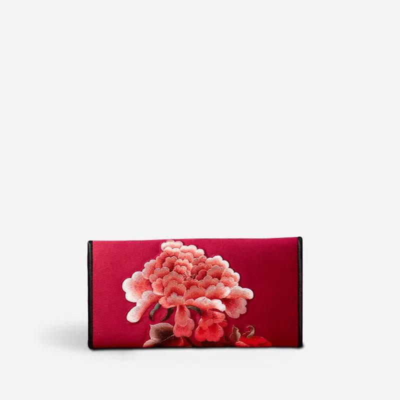 Chinese Handcraft Embroidery Floral Slim Handheld Wallet - SinoCultural