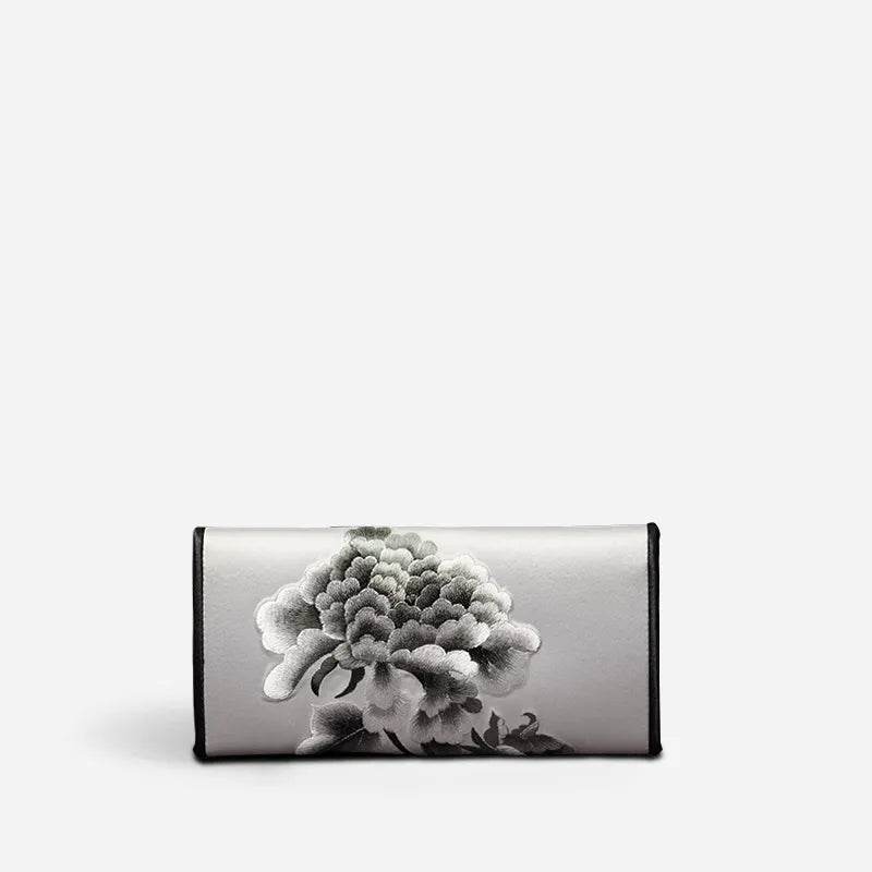 Chinese Handcraft Embroidery Floral Slim Handheld Wallet - SinoCultural