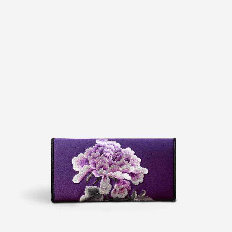 Chinese Handcraft Embroidery Floral Slim Handheld Wallet - SinoCultural
