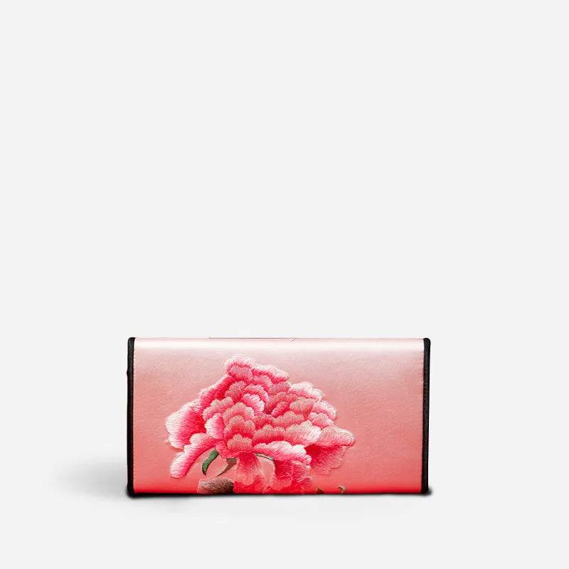 Chinese Handcraft Embroidery Floral Slim Handheld Wallet - SinoCultural