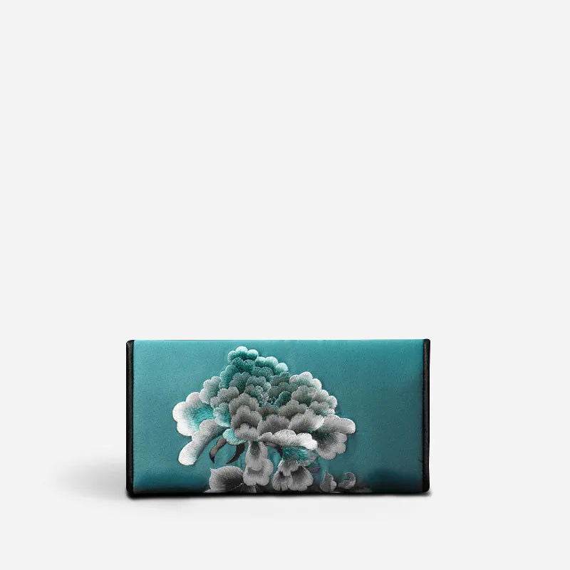 Chinese Handcraft Embroidery Floral Slim Handheld Wallet - SinoCultural