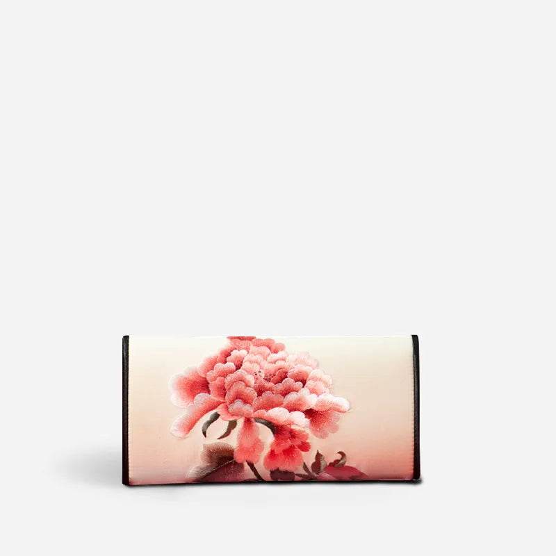 Chinese Handcraft Embroidery Floral Slim Handheld Wallet - SinoCultural