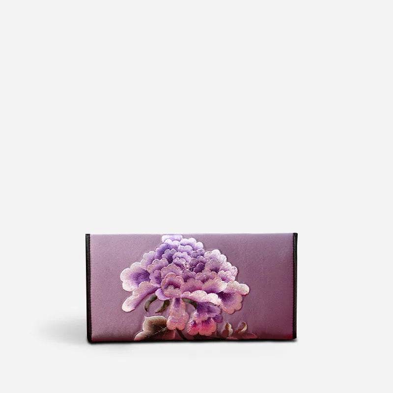 Chinese Handcraft Embroidery Floral Slim Handheld Wallet - SinoCultural