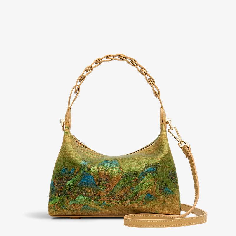 Chinese Painting Xiangyunsha Silk Shoulder Bag Designer Handbag - SinoCultural -- P170083 - 