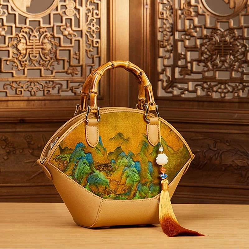 Chinese Painting Xiangyunsha Silk Tote Bag Designer Handbag Sinocultural