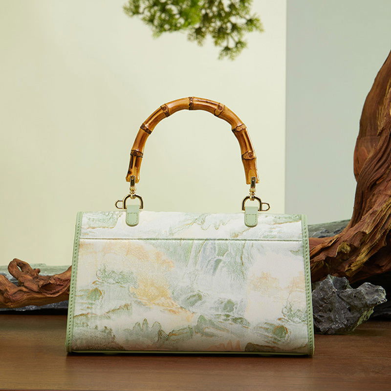 Chinese Style Mulberry Silk Bamboo Handle Handbag - SinoCultural