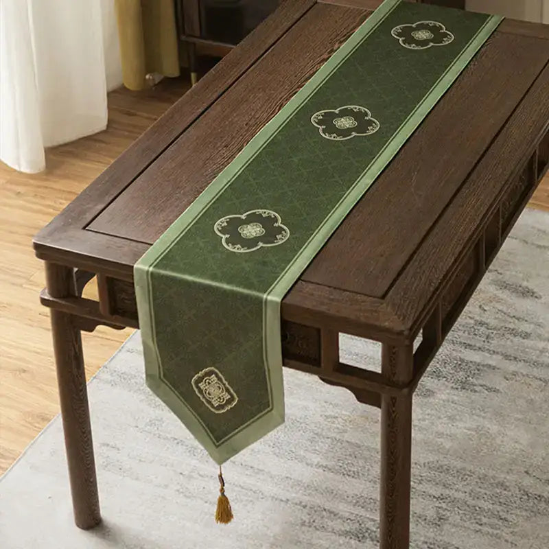 Chinoiserie Dark Green Elegance Table Runner - SinoCultural