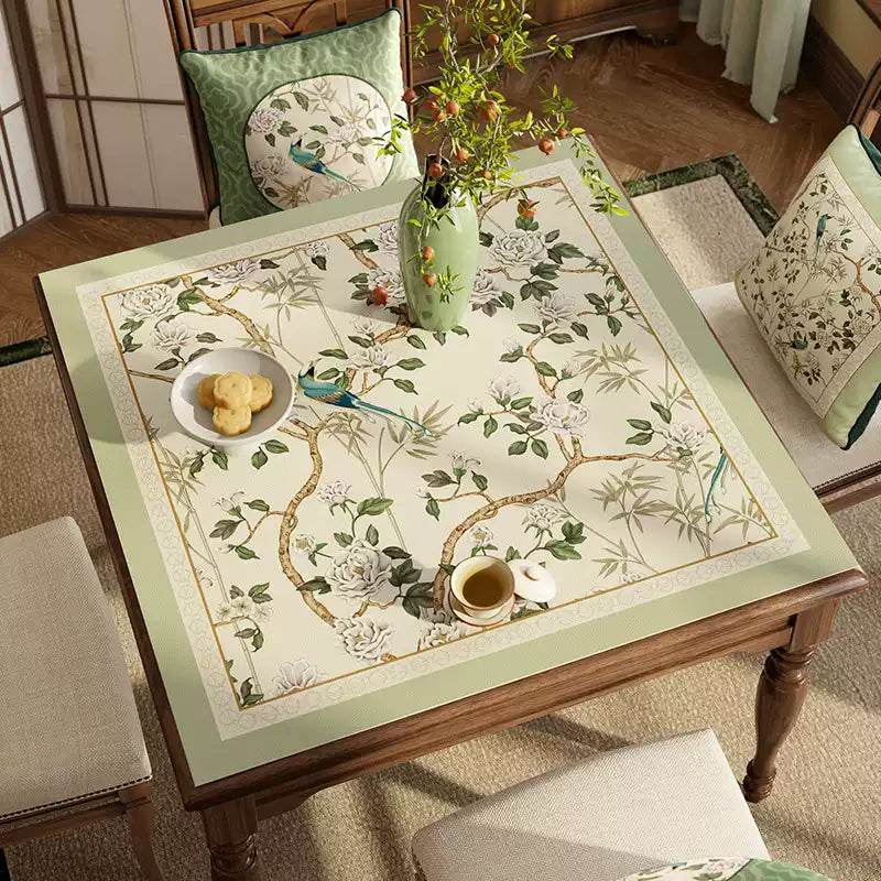 Chinoiserie Green Leather Square Table Mat Waterproof Easy Clean - SinoCultural -- TM057A60 - 