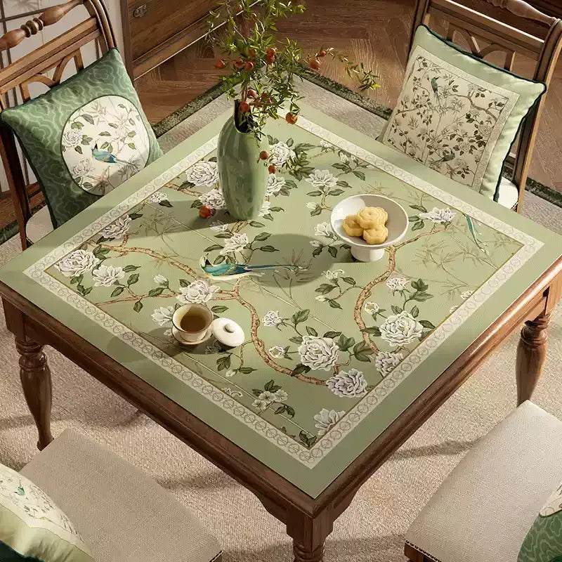 Chinoiserie Green Leather Square Table Mat Waterproof Easy Clean - SinoCultural -- TM057A60 - 