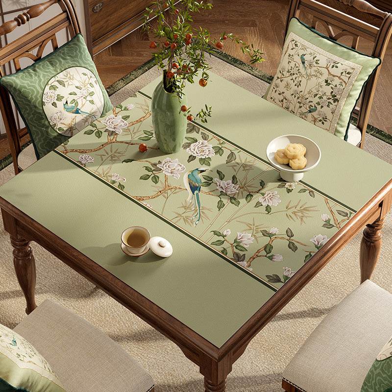 Chinoiserie Green Leather Square Table Mat Waterproof Easy Clean - SinoCultural -- TM057A60 - 