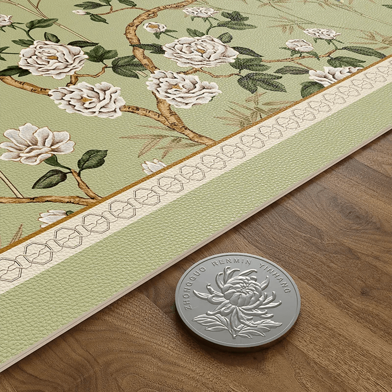 Chinoiserie Green Leather Square Table Mat Waterproof Easy Clean - SinoCultural -- TM057A60 - 