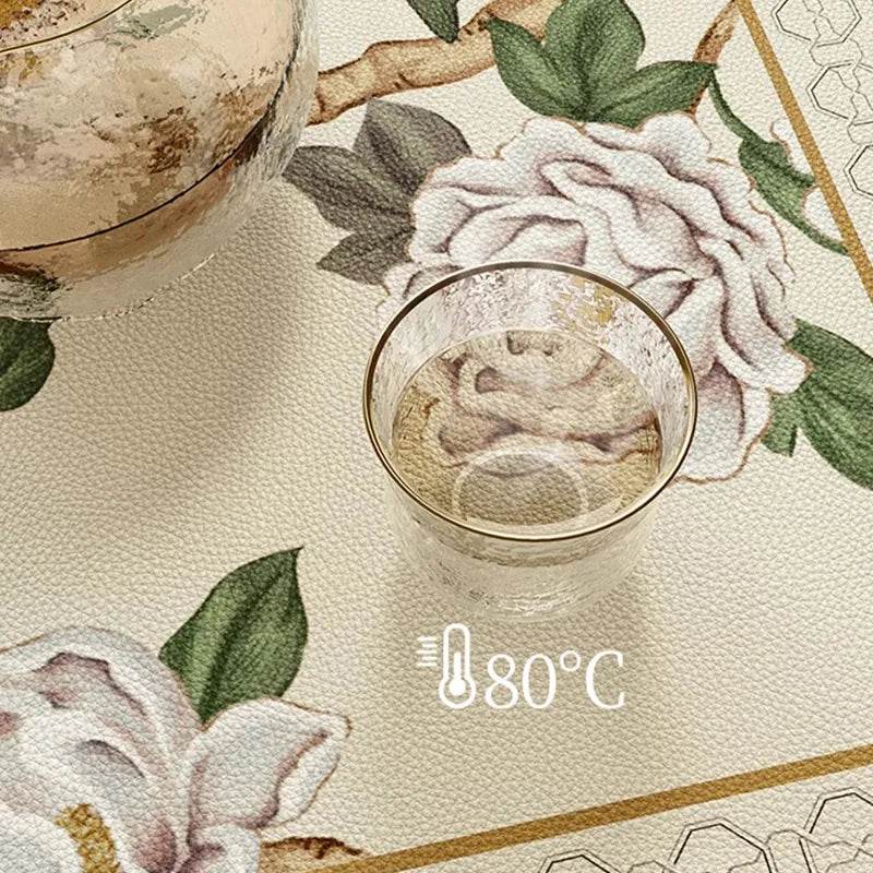 Chinoiserie Green Leather Square Table Mat Waterproof Easy Clean - SinoCultural -- TM057A60 - 