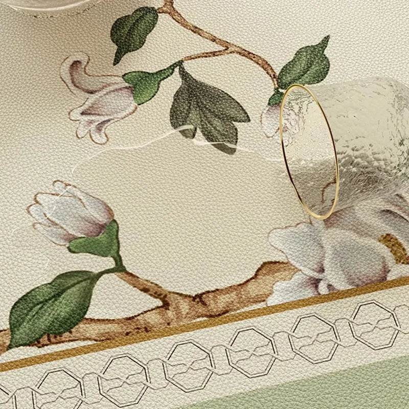 Chinoiserie Green Leather Square Table Mat Waterproof Easy Clean - SinoCultural -- TM057A60 - 