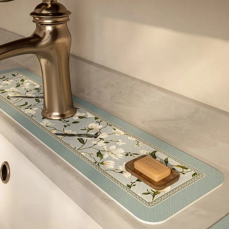 Chinoiserie Kitchen & Bathroom Counter Leather Draining Mat