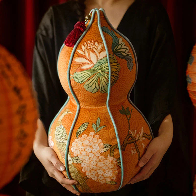 Chinoiserie Lantern-Shaped Throw Pillow Orange Hydrangea Dream