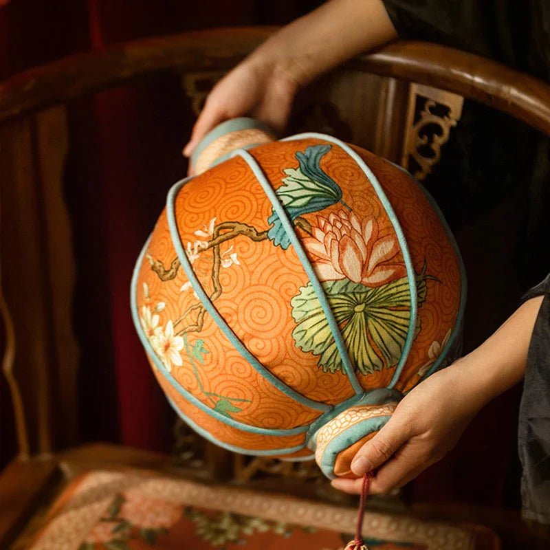 Chinoiserie Lantern-Shaped Throw Pillow Orange Hydrangea Dream