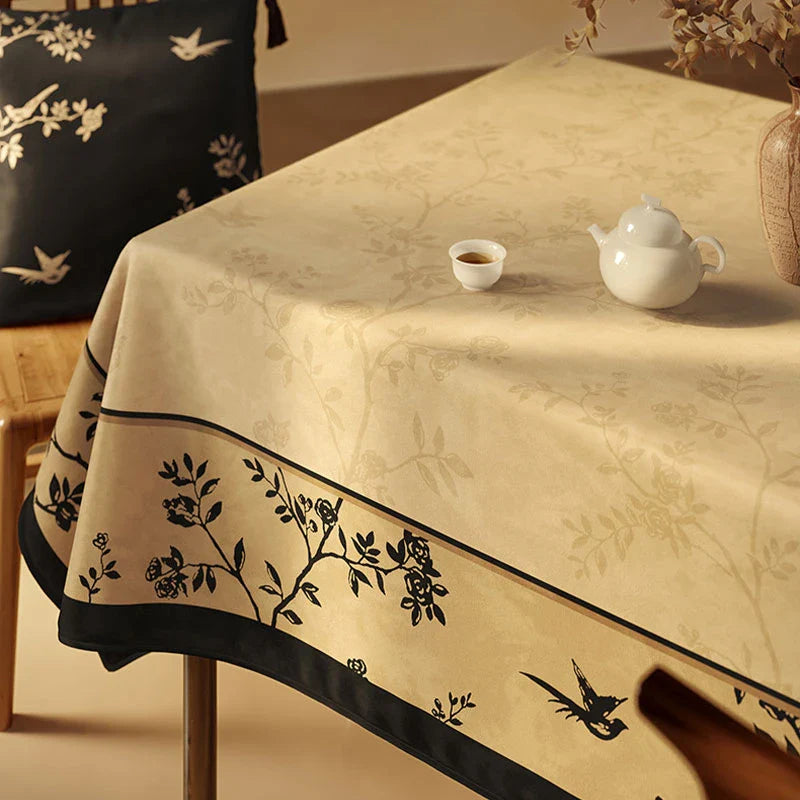 Chinoiserie Luxury Plush Rectangular Tablecloth - SinoCultural