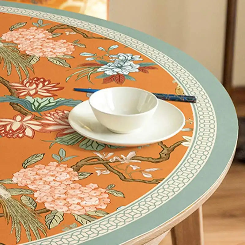 Chinoiserie Mountain Hydrangea Round Leather Table Mat